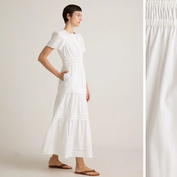 Quince 100% Organic Cotton Poplin Tiered Maxi Dress Ss S White new - Picture 2 of 4